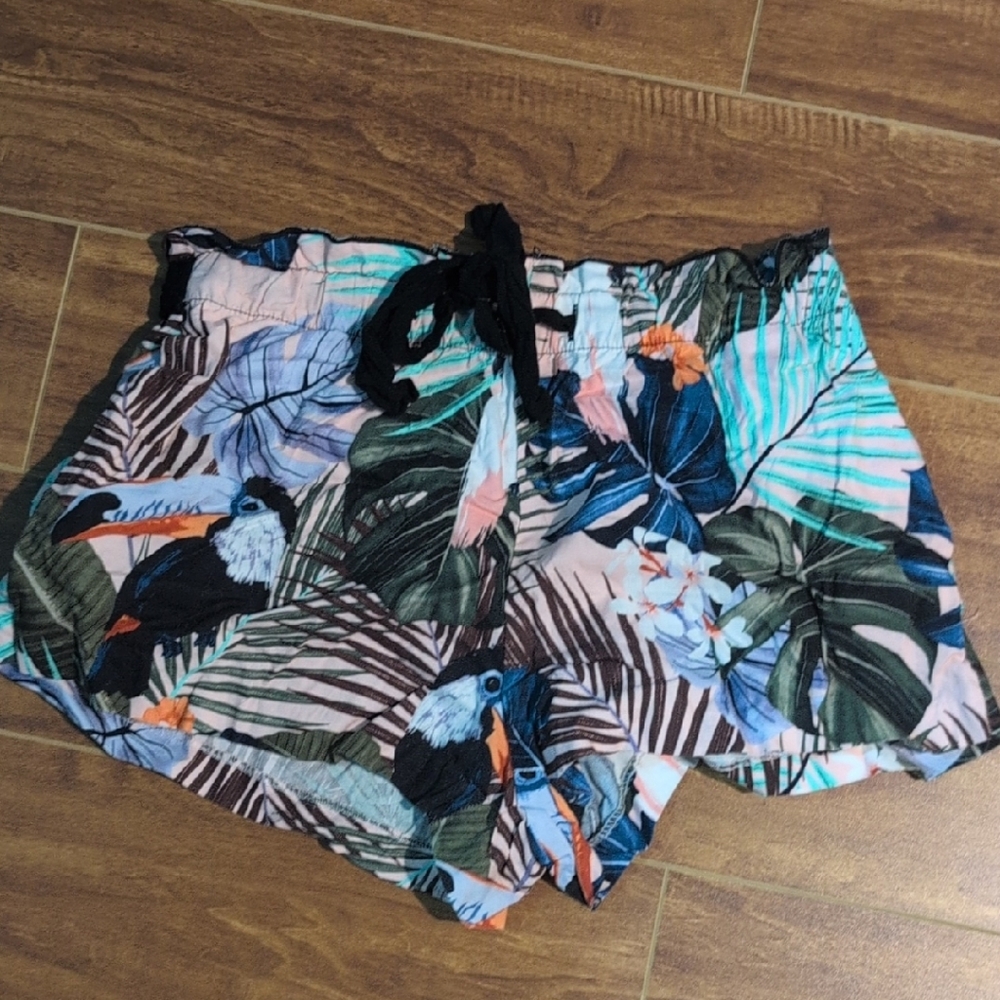 Zara Multicolor Tropical Print Athletic Shorts